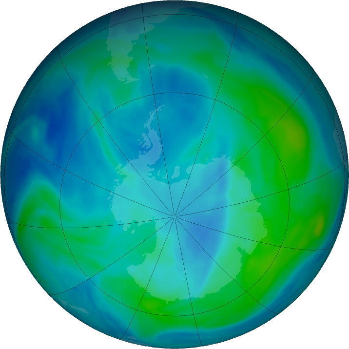 Antarctic ozone map for 03 March 2019